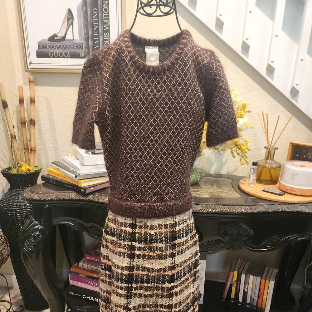 Moschino Couture brown & cream diamond knit sweater